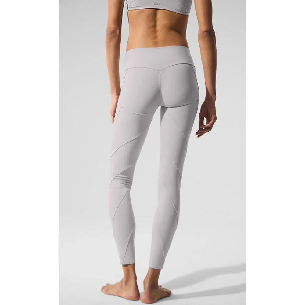 BUNDLE Alo Washed Alosoft Sunray Bra & High-Waist Legging Grey Sky Wash SET XS